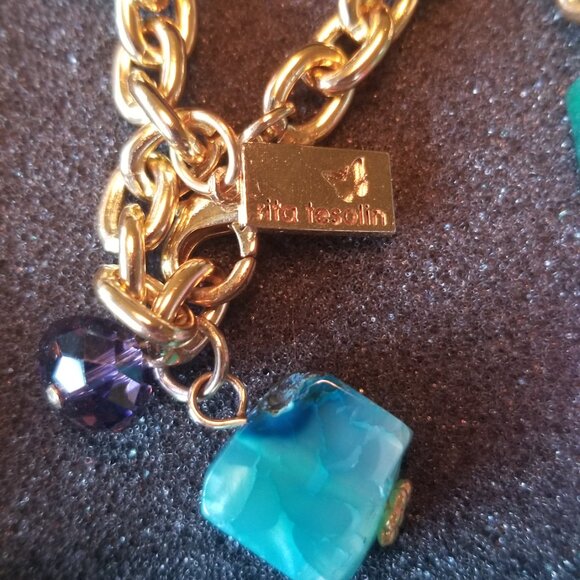 Rita Tesolin necklace with 11 heavy stones ranging from pink to blue to yellow t - Picture 2 of 3